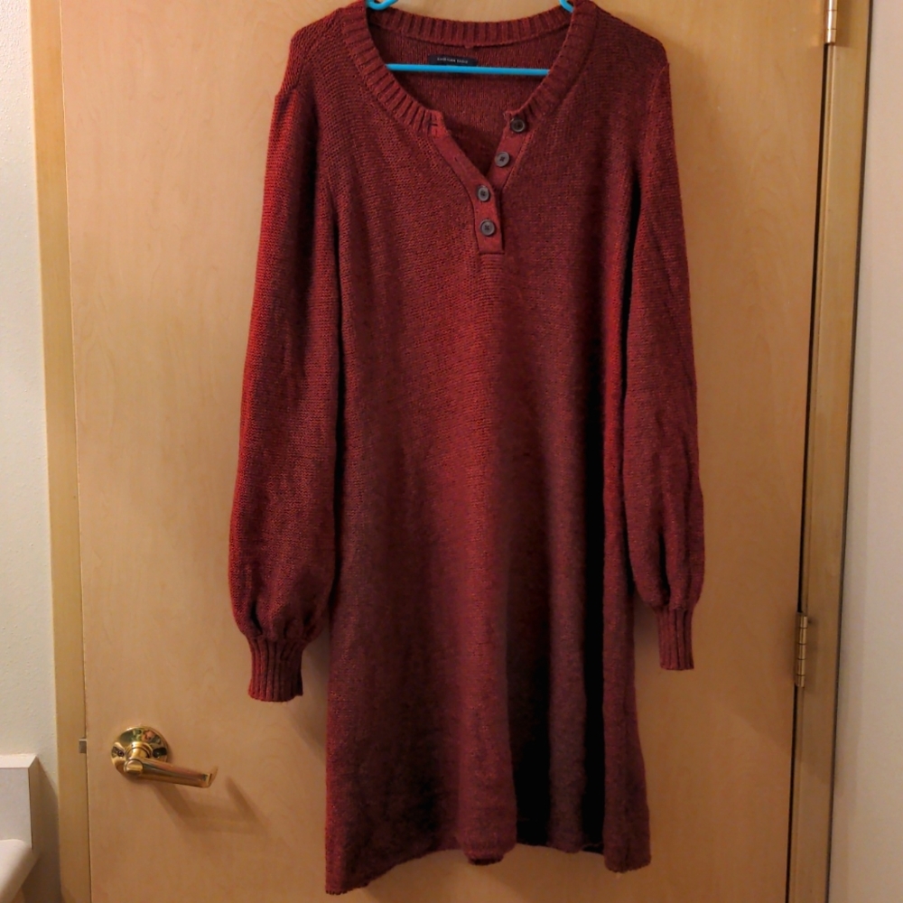 Cozy American Eagle Sweater Dress with Lantern Sleeves